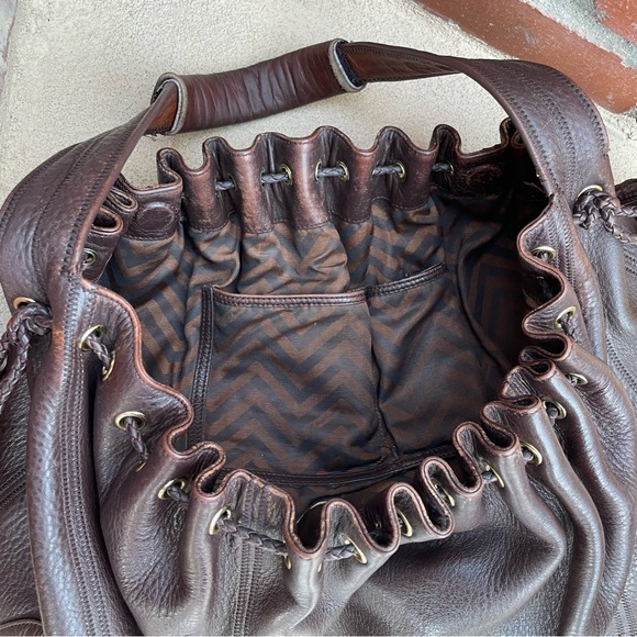 7 For All Mankind 🍂 Cow Hide Leather  Shoulder Hobo Bag in Brown | X-Large - Picture 11 of 14